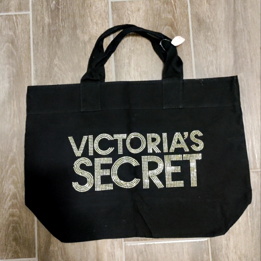 VICTORIA’S SECRET BLACK TOTE BAG WEEKENDER BLING RHINESTONE BAG, NWT